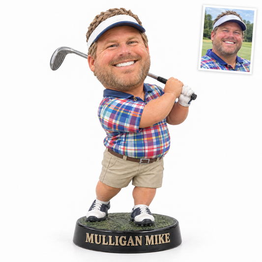 Funny big-head golfer figurine, MULLIGAN MIKE, customer photo top right