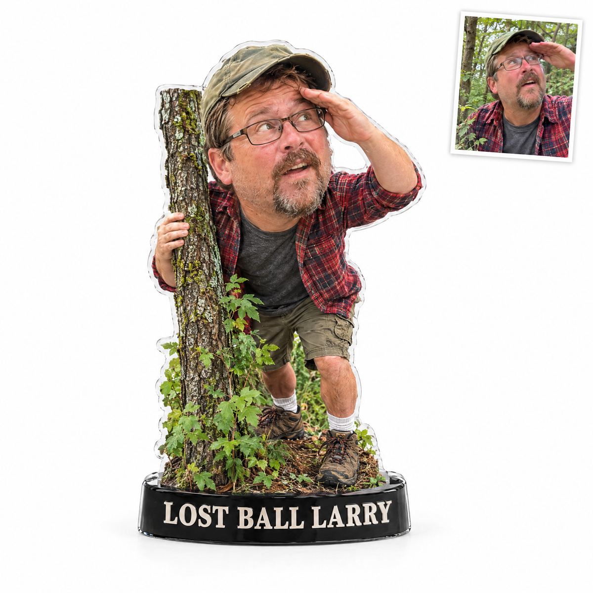 Acrylic fridge magnet: Funny big-head golfer figurine, LOST BALL LARRY