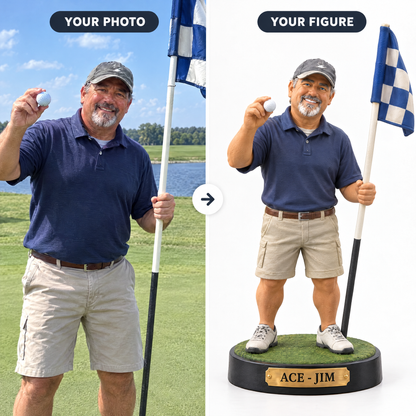Customer photo turned into hole-in-one trophy figurine ACE - JIM