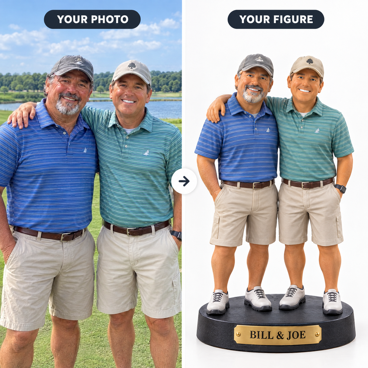 Customer photo turned into golf buddies figurine BILL & JOE