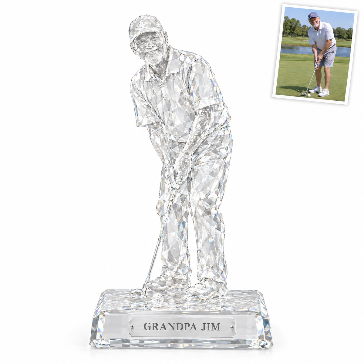 Crystal-style golf statue, GRANDPA JIM