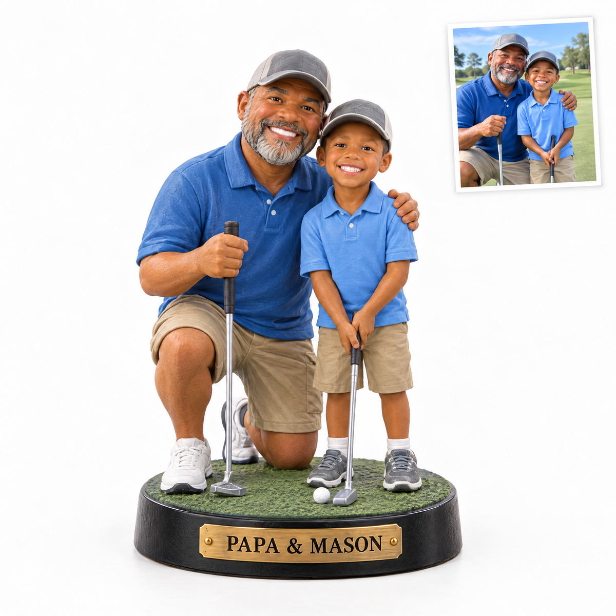Father and son golf figurine, PAPA & MASON