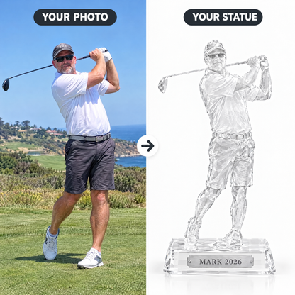 Customer photo turned into crystal-style golf statue MARK 2026