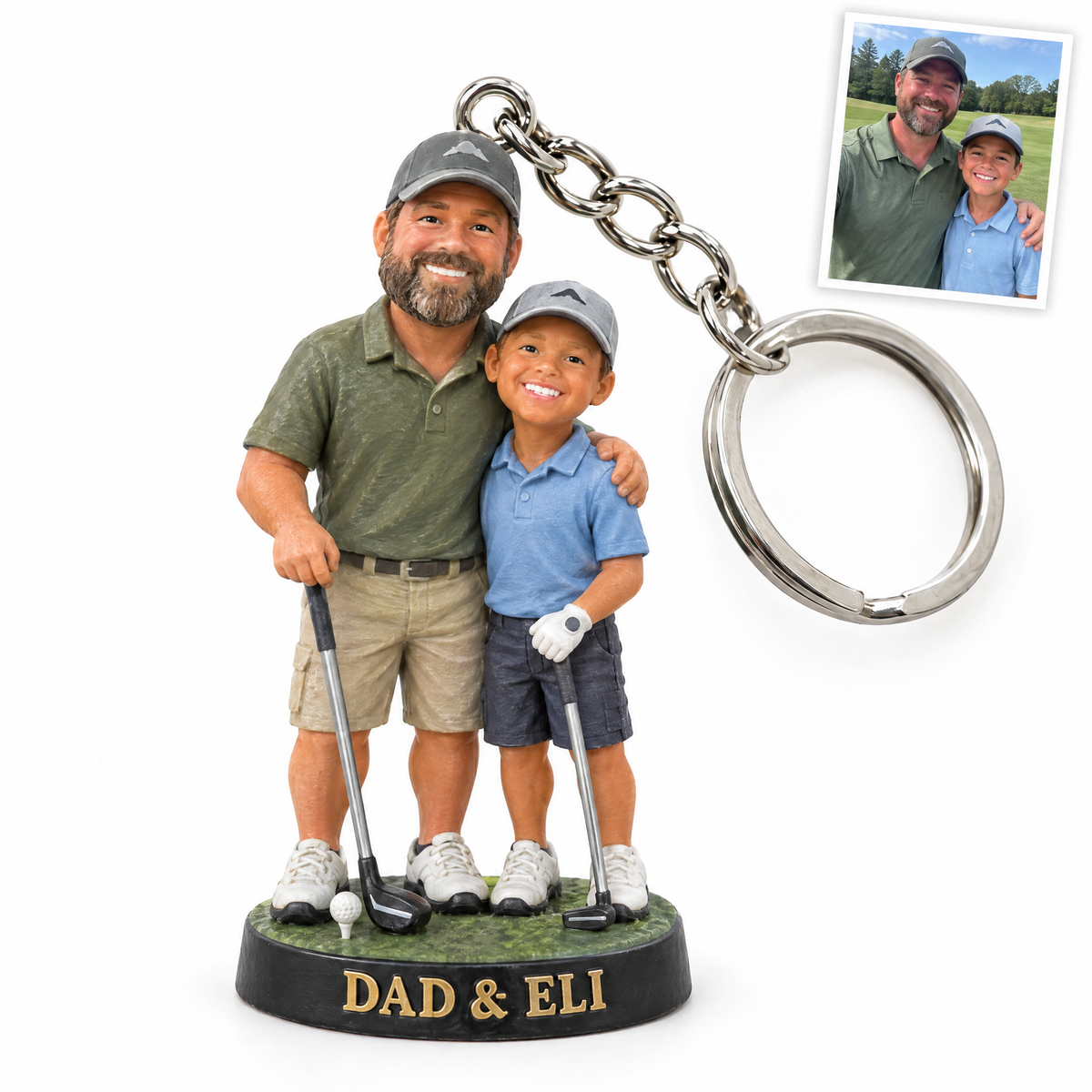 Golfer figurine keychain, DAD & ELI