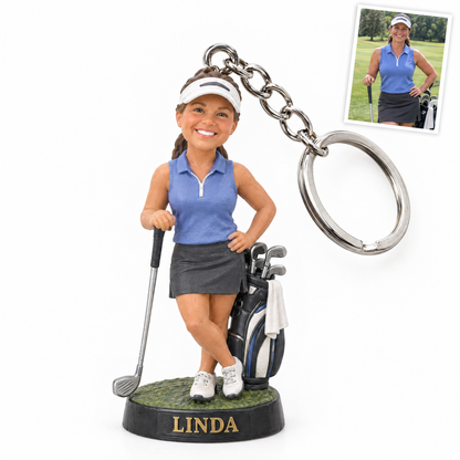 Golfer figurine keychain, LINDA