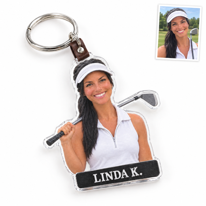 Golf bag tag keychain, LINDA K.