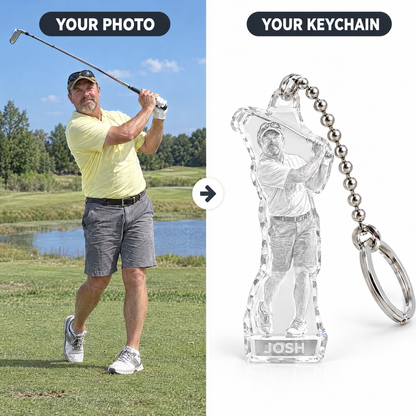Customer photo turned into crystal-style golf keychain JOSH