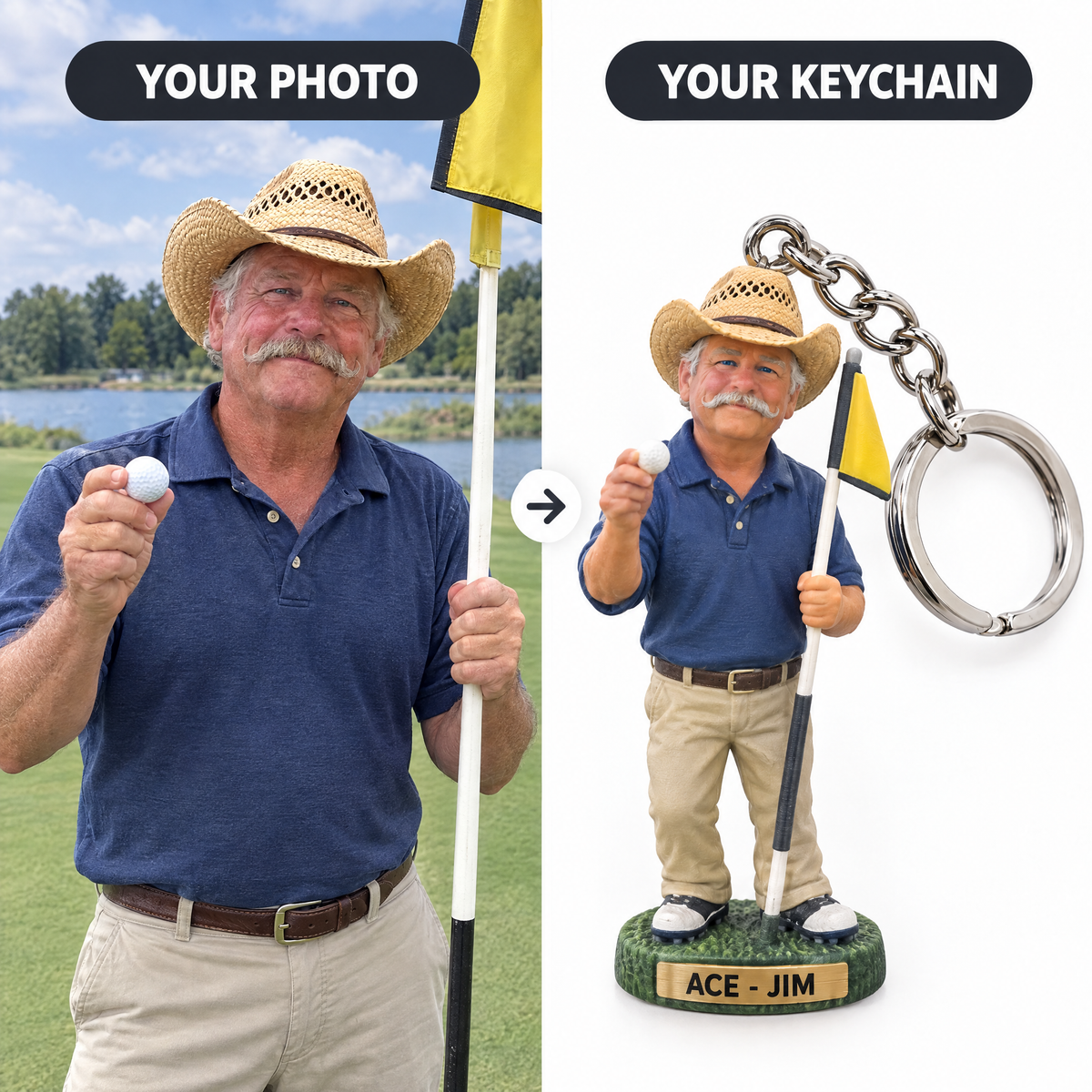 Customer photo turned into hole-in-one keychain ACE - JIM