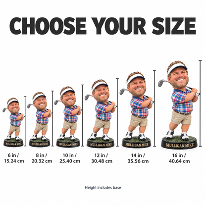 Funny big-head golfer figurine size chart