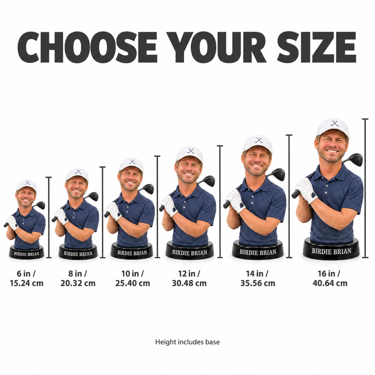 Golfer photo figurine size chart