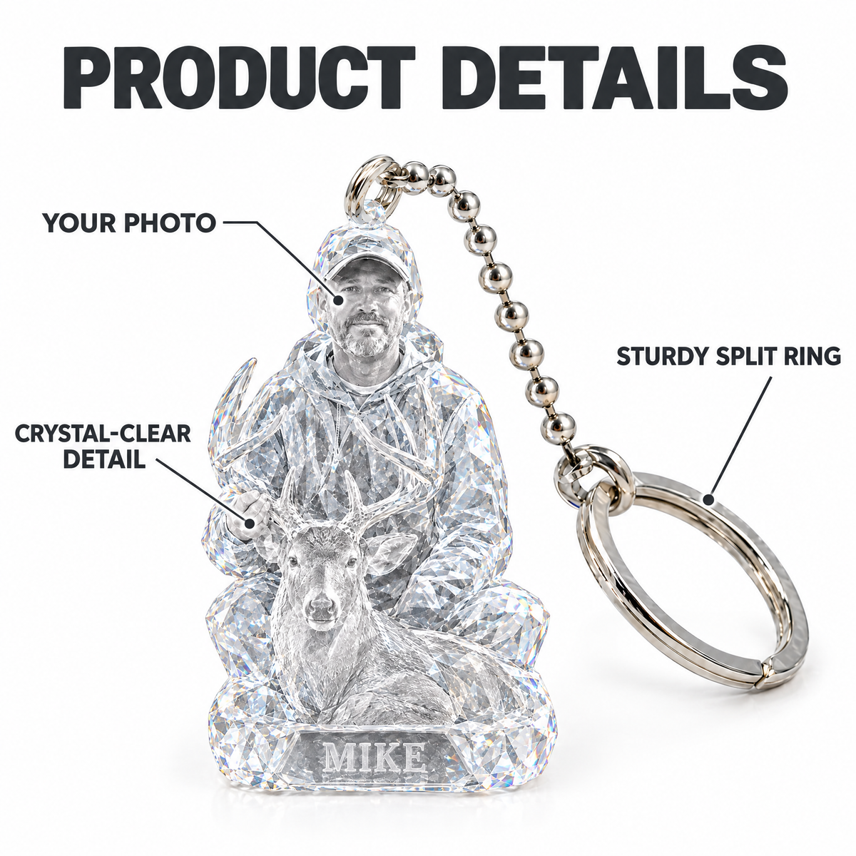 Crystal-style hunting keychain product details