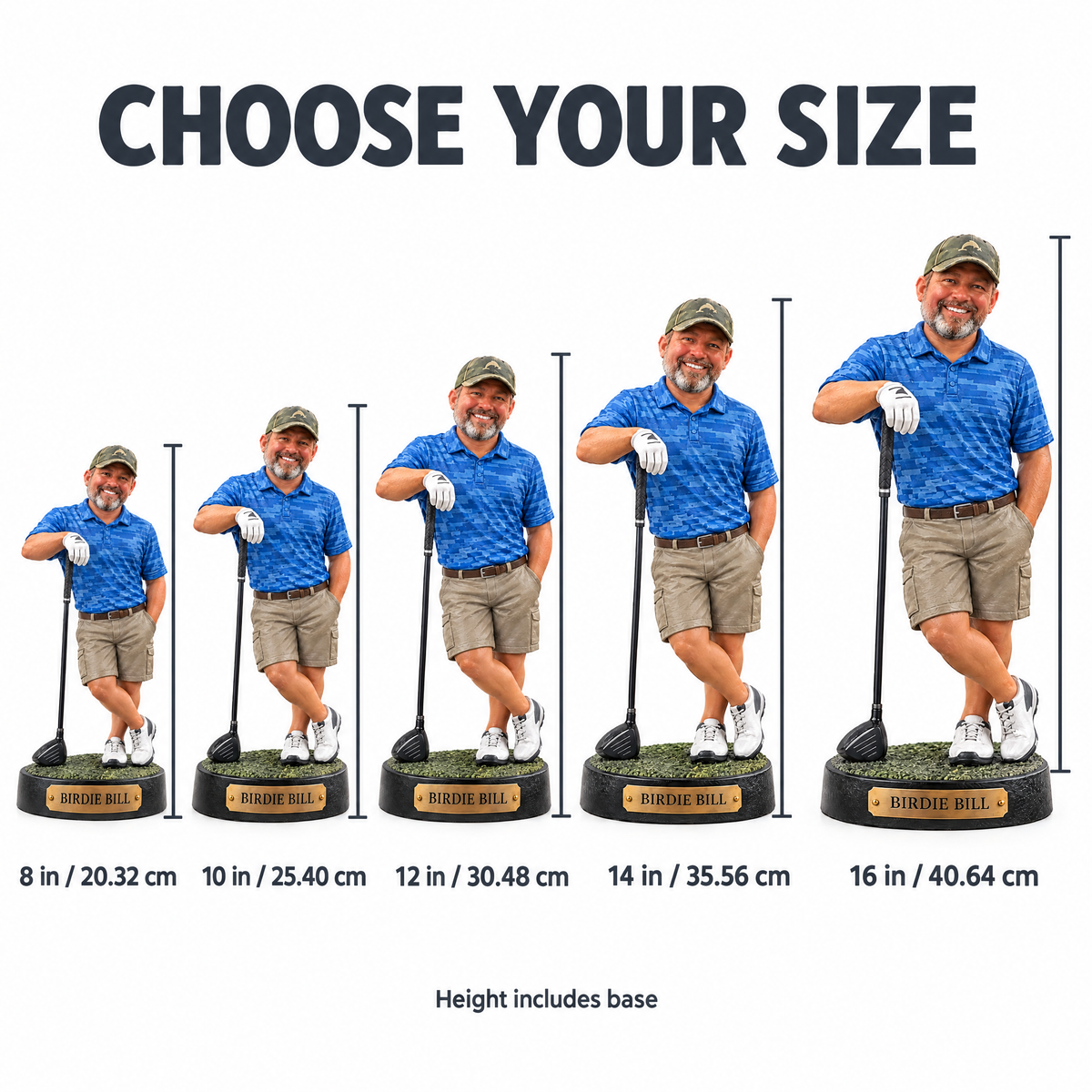 Realistic golfer figurine size chart