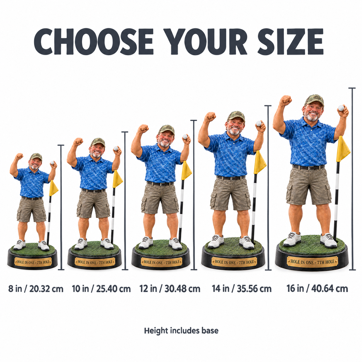 Hole-in-one trophy figurine size chart