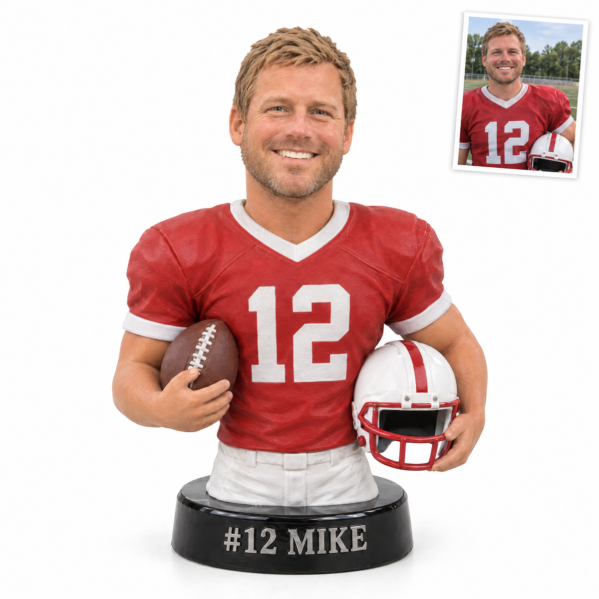 Football player photo figurine, #12 MIKE, customer photo top right
