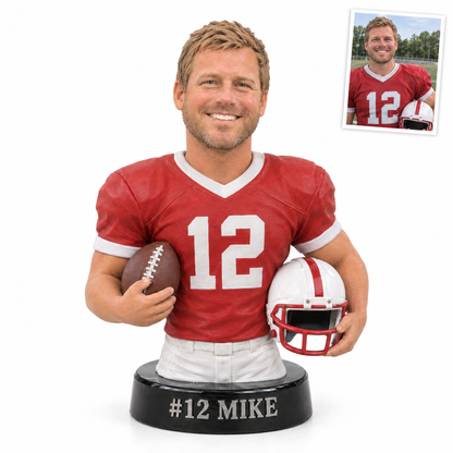 Football player photo figurine, #12 MIKE, customer photo top right
