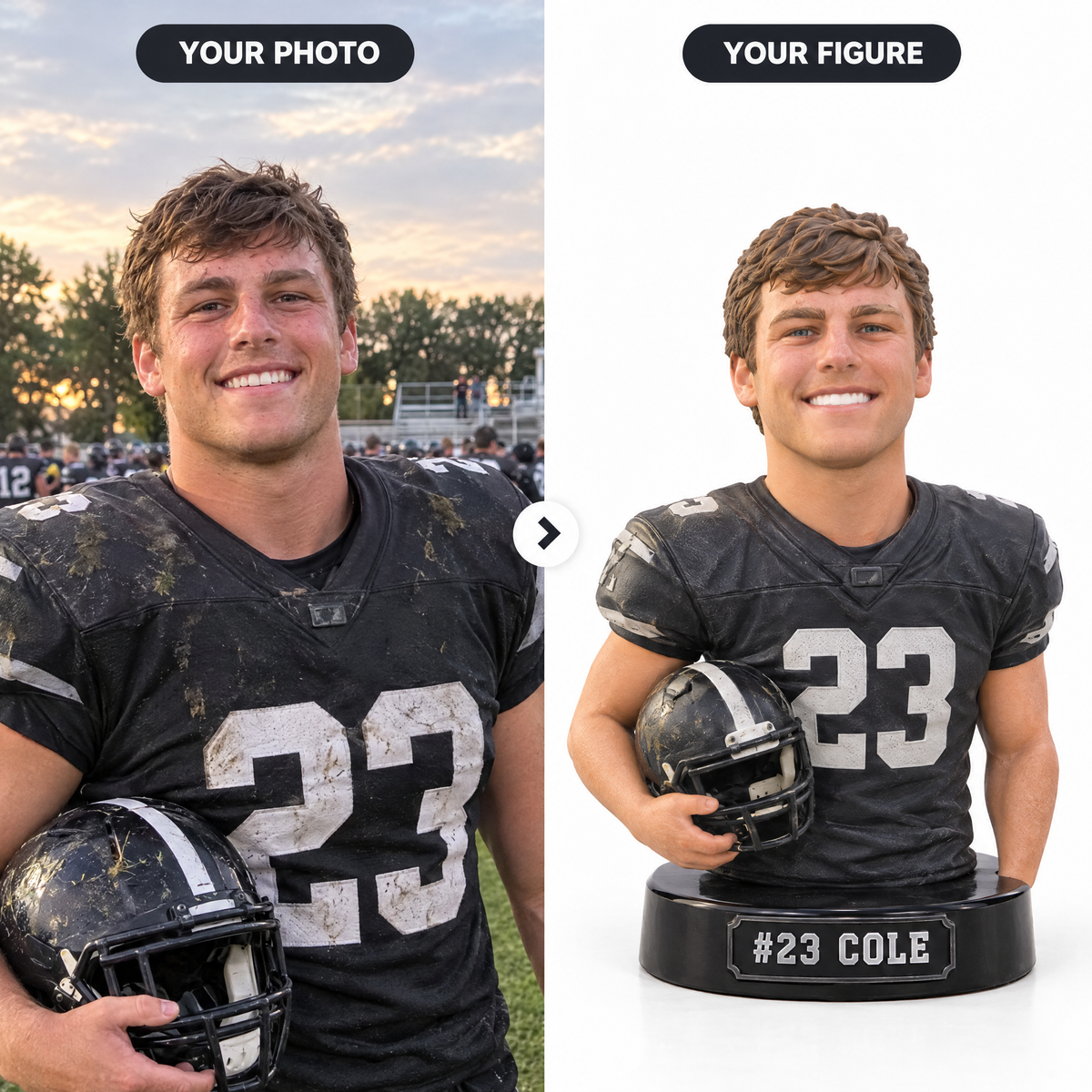 Customer photo turned into football player photo figurine #23 COLE