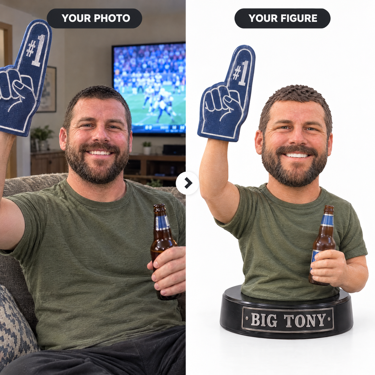 Customer photo turned into football fan photo figurine BIG TONY
