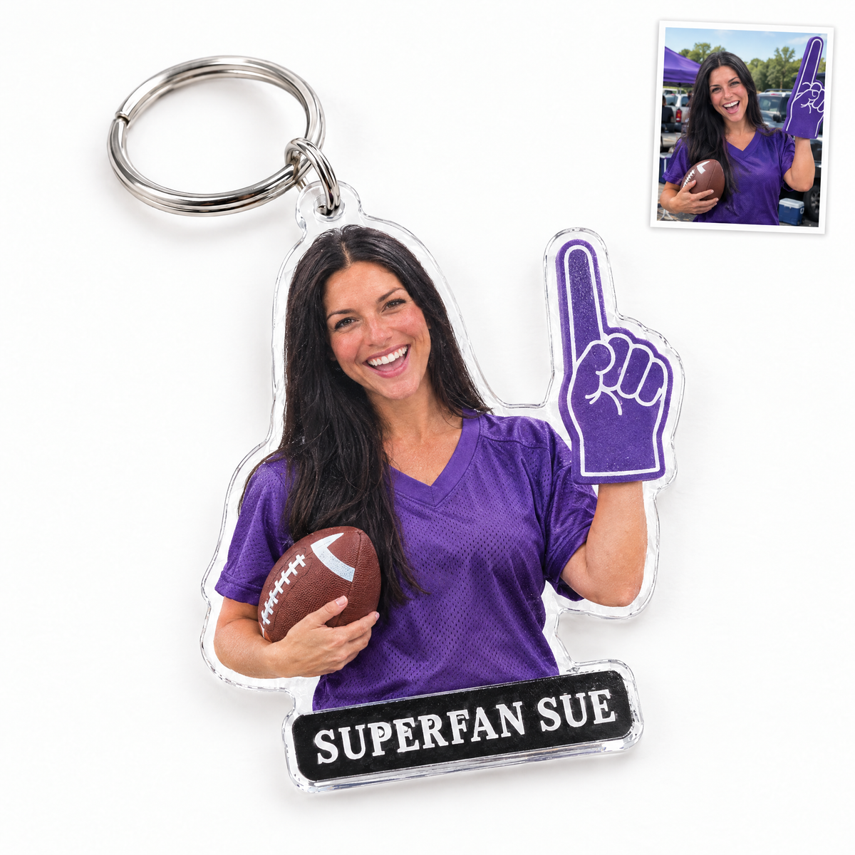 Acrylic keychain: Football fan photo figurine, SUPERFAN SUE