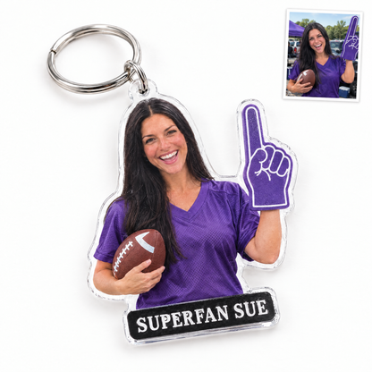 Acrylic keychain: Football fan photo figurine, SUPERFAN SUE