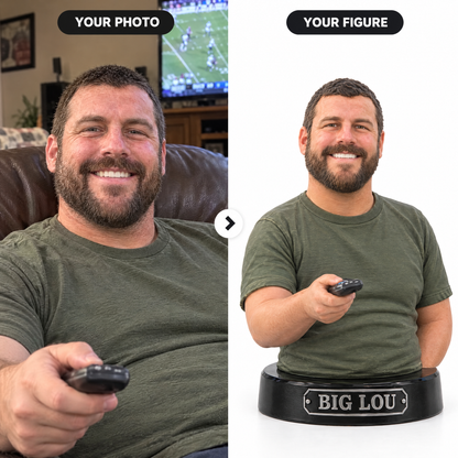 Customer photo turned into funny big-head football dad figurine BIG LOU