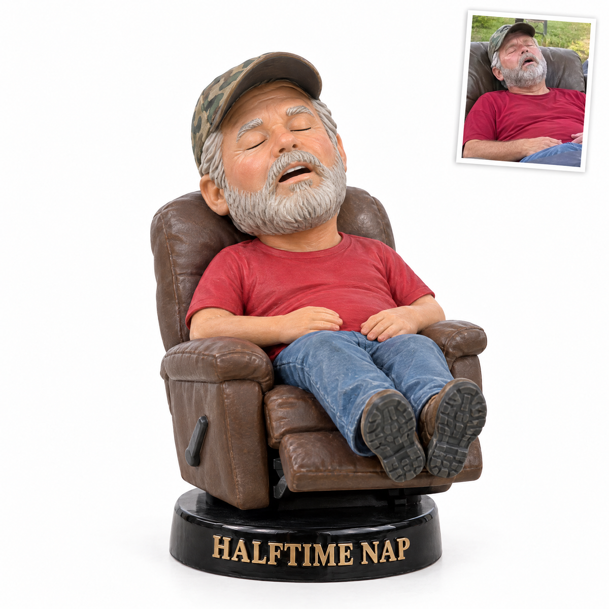 Funny big-head football dad figurine, HALFTIME NAP