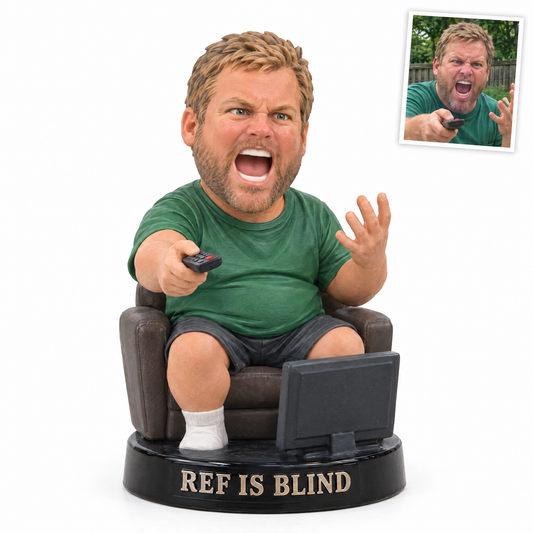 Funny big-head football dad figurine, REF IS BLIND, customer photo top right