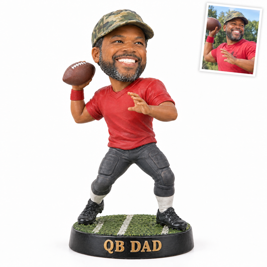 Style 1: Caricature football figurine, QB DAD, customer photo top right