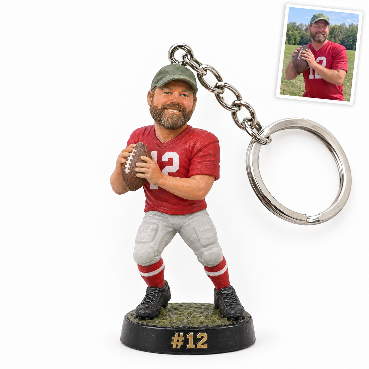 Football player keychain, #12, customer photo top right