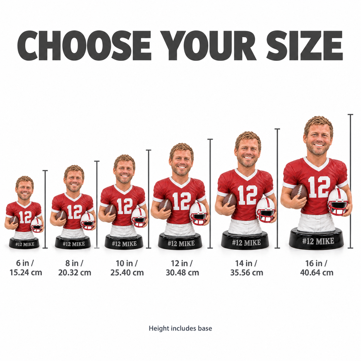 Football player photo figurine size chart
