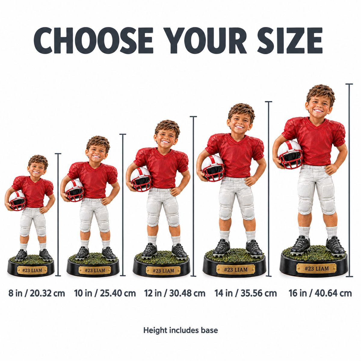 Youth football player figurine size chart
