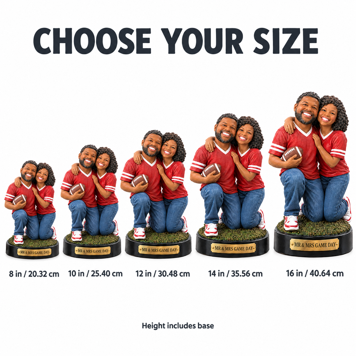 Football couple figurine size chart