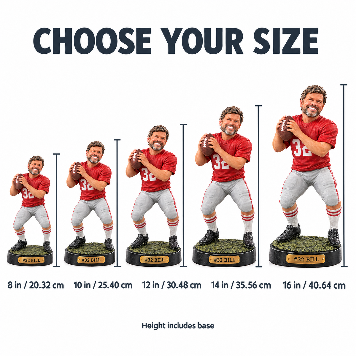 Realistic football figurine size chart
