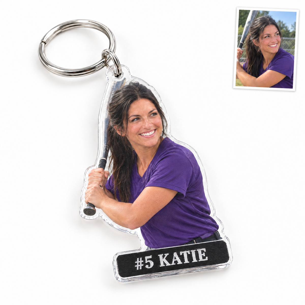 Acrylic keychain: Baseball batter photo figurine, #5 KATIE