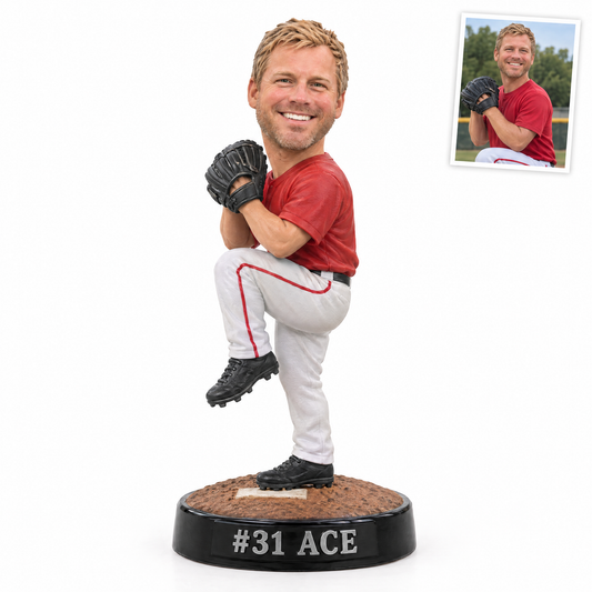 Baseball pitcher photo figurine, #31 ACE, customer photo top right