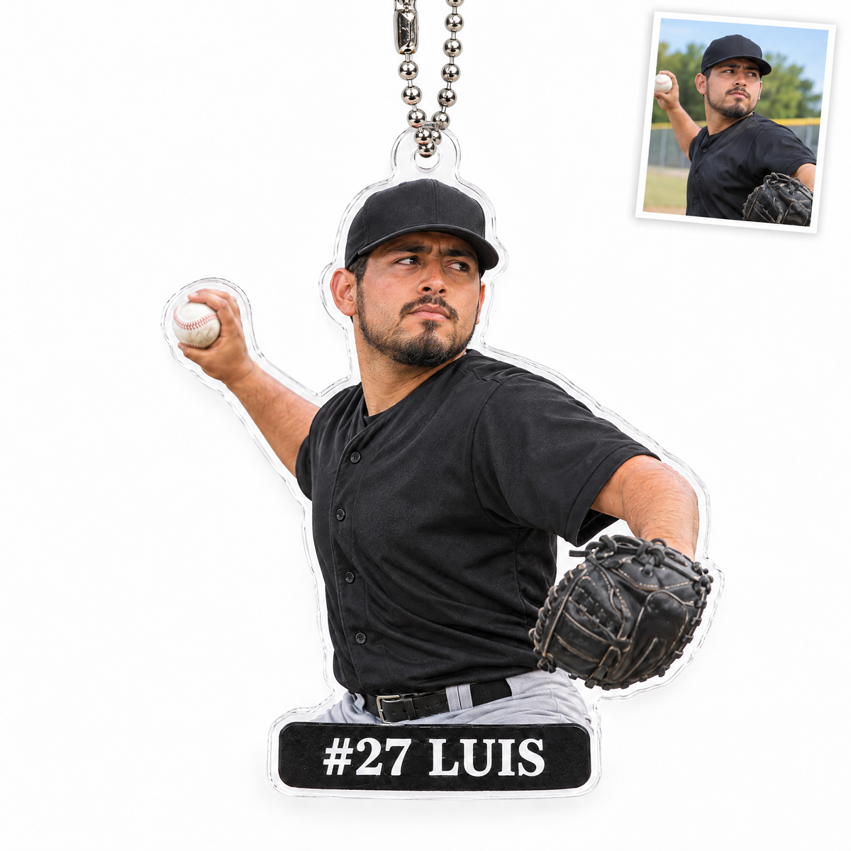Acrylic car charm: Baseball pitcher photo figurine, #27 LUIS