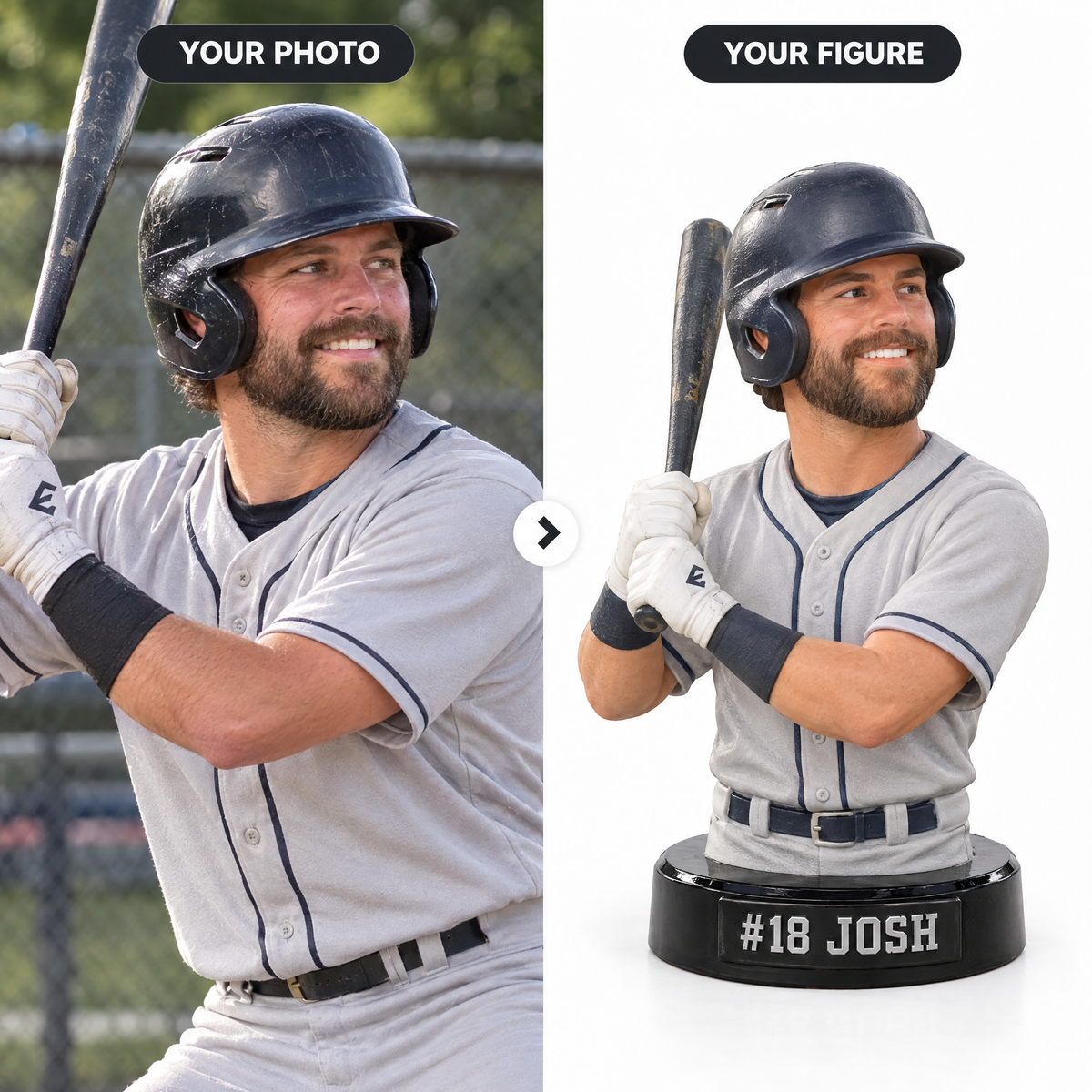 Customer photo turned into baseball batter photo figurine #18 JOSH