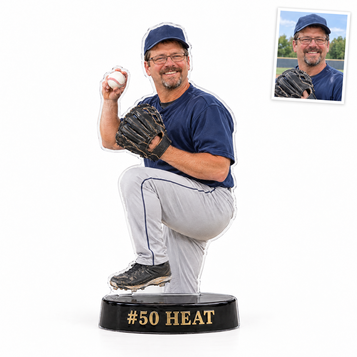 Acrylic fridge magnet: Baseball pitcher photo figurine, #50 HEAT