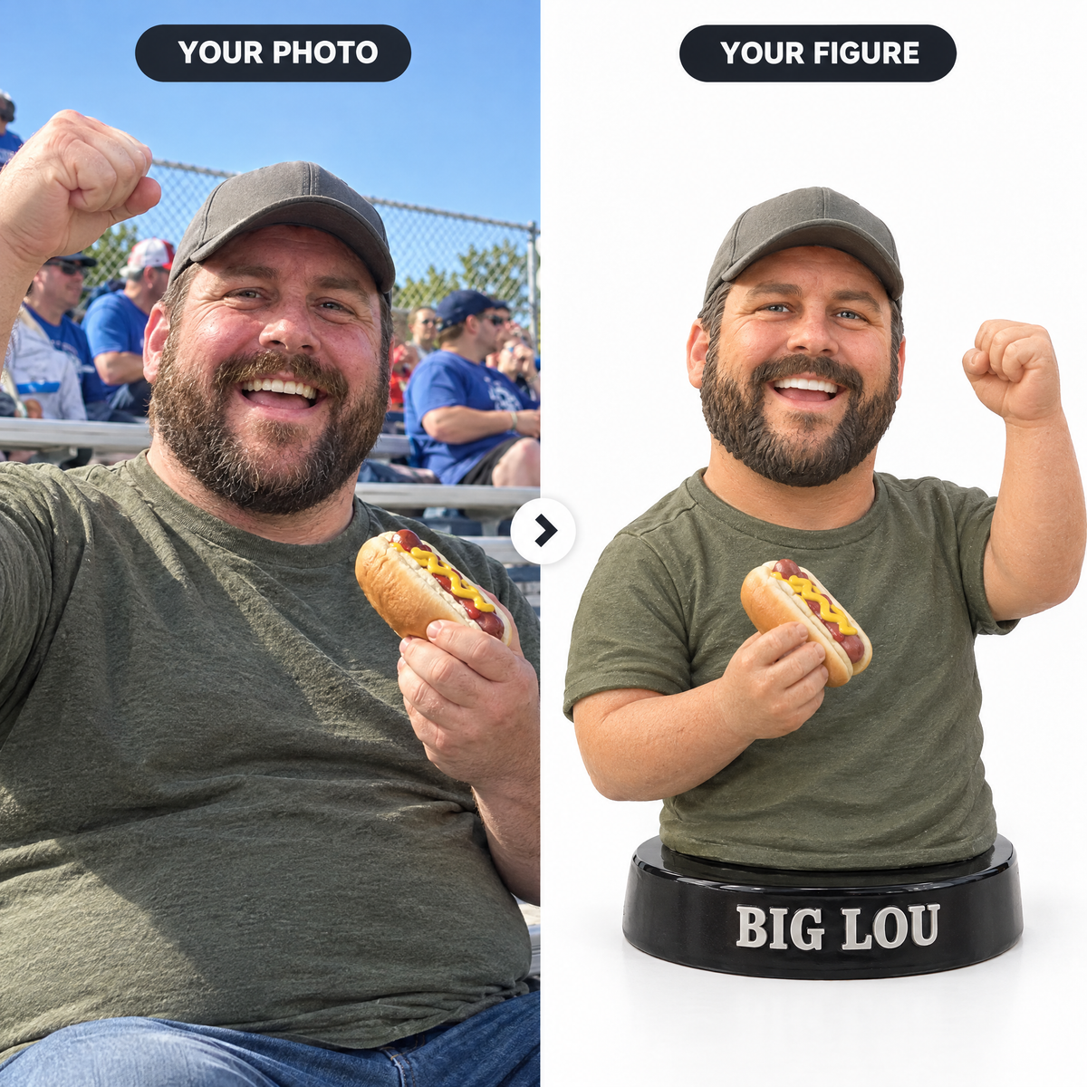Customer photo turned into funny big-head baseball dad figurine BIG LOU