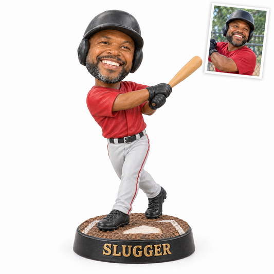 Style 1: Caricature baseball figurine, SLUGGER, customer photo top right