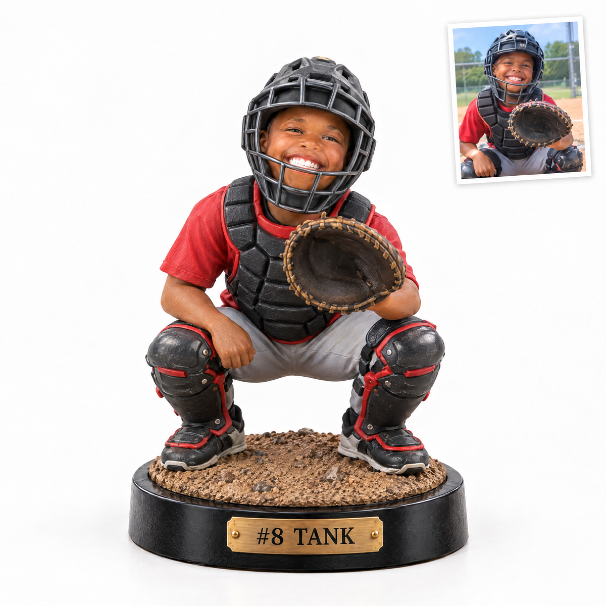 Baseball catcher figurine, #8 TANK, customer photo top right