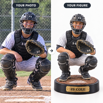Customer photo turned into baseball catcher figurine #9 COLE