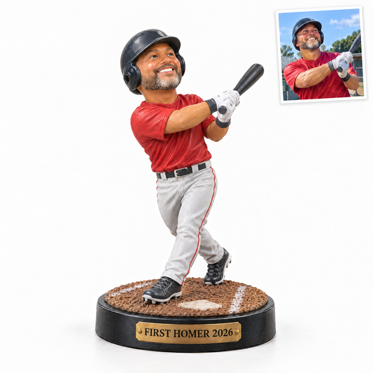 Home run trophy figurine, FIRST HOMER 2026, customer photo top right