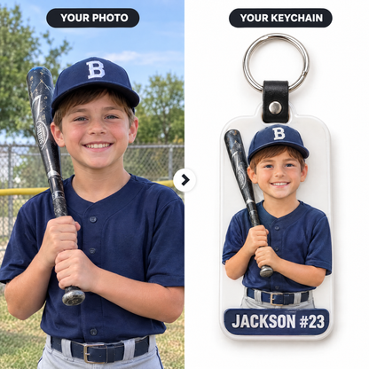 Customer photo turned into baseball bag tag keychain JACKSON #23