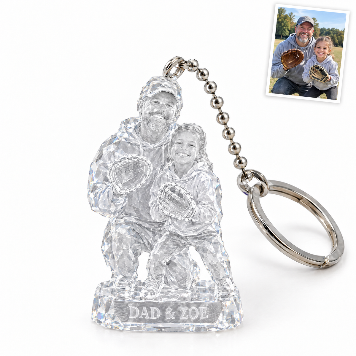 Crystal-style baseball keychain, DAD & ZOE