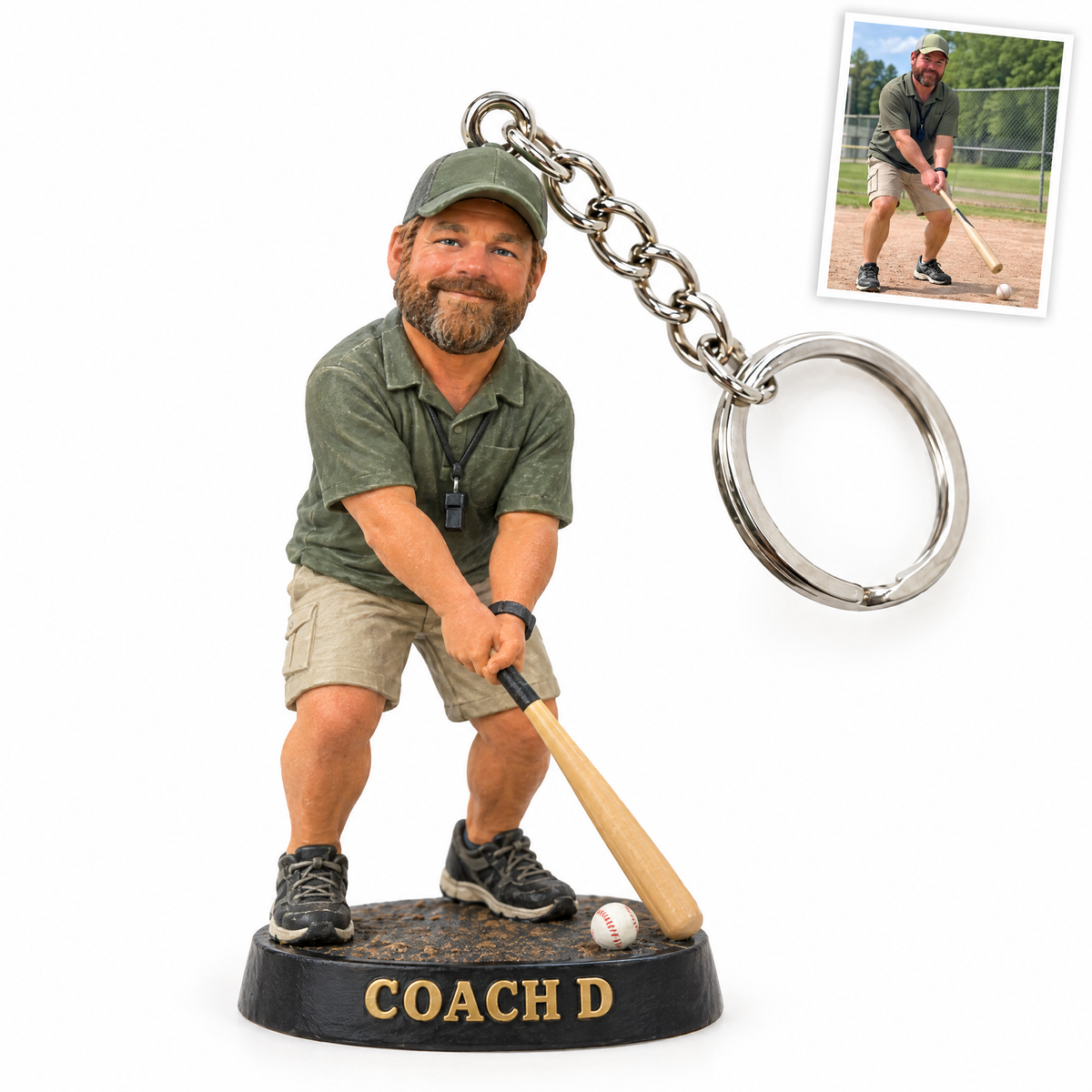 Baseball coach keychain, COACH D