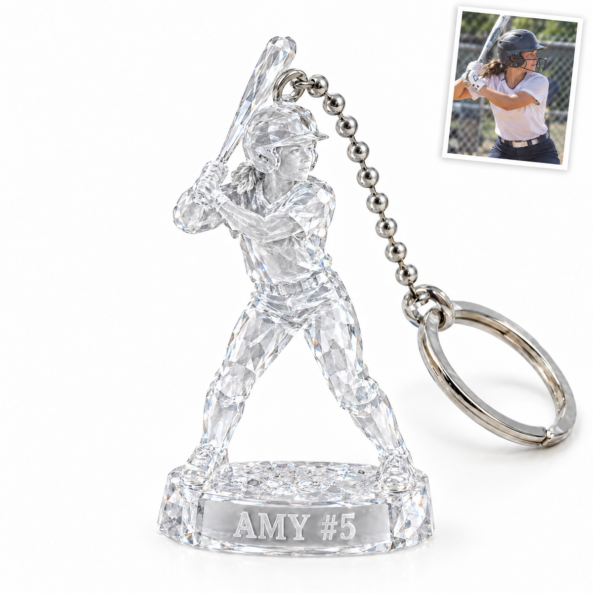 Crystal-style baseball keychain, AMY #5