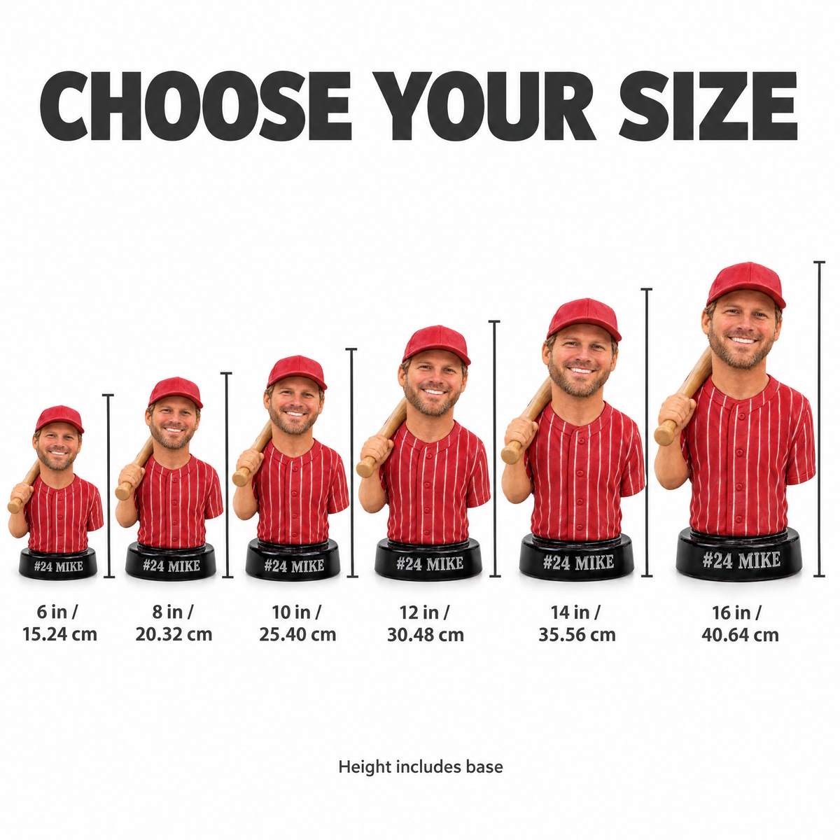 Baseball player photo figurine size chart