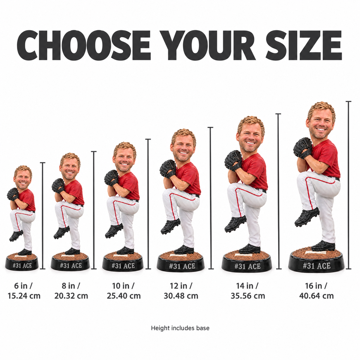 Baseball pitcher photo figurine size chart