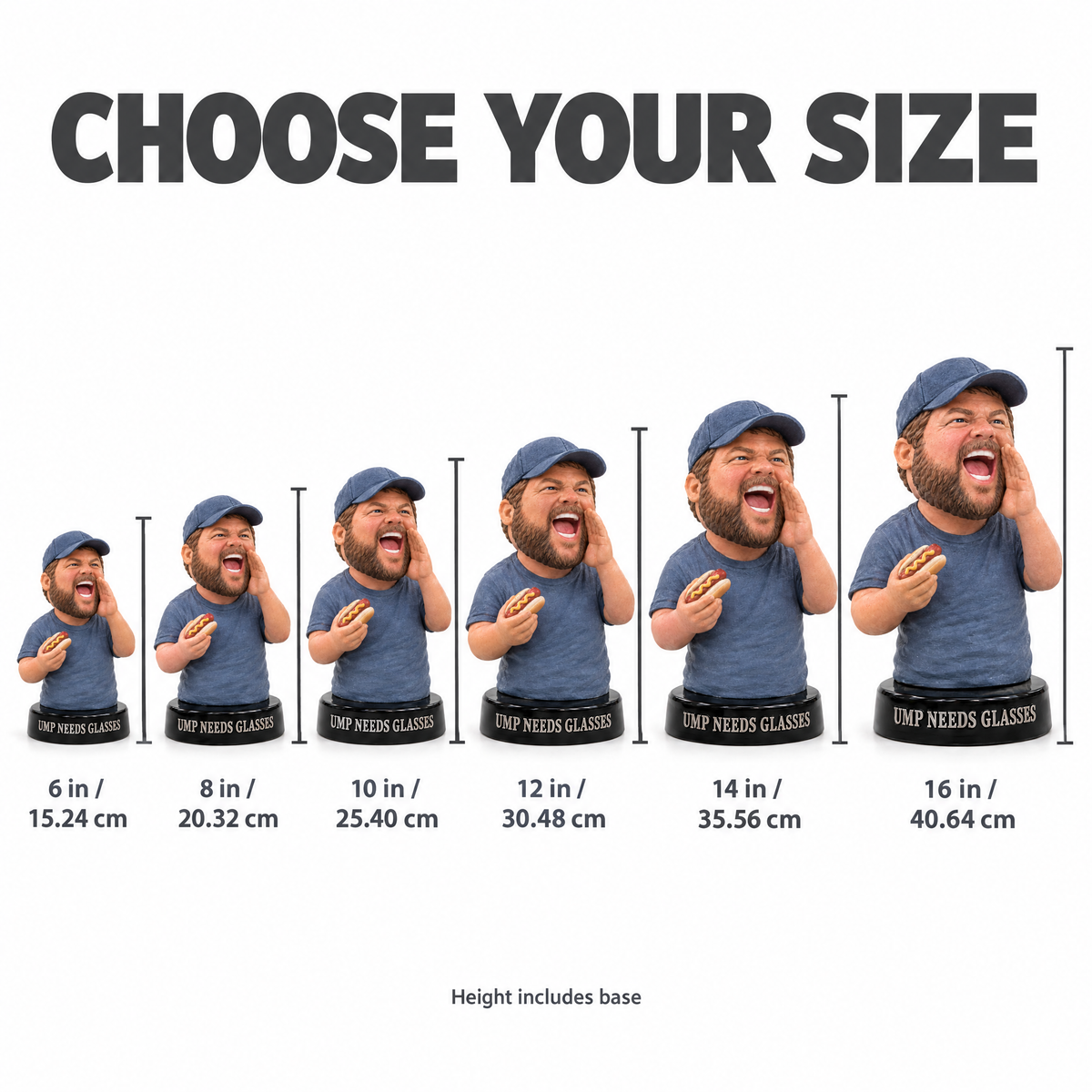 Funny big-head baseball dad figurine size chart