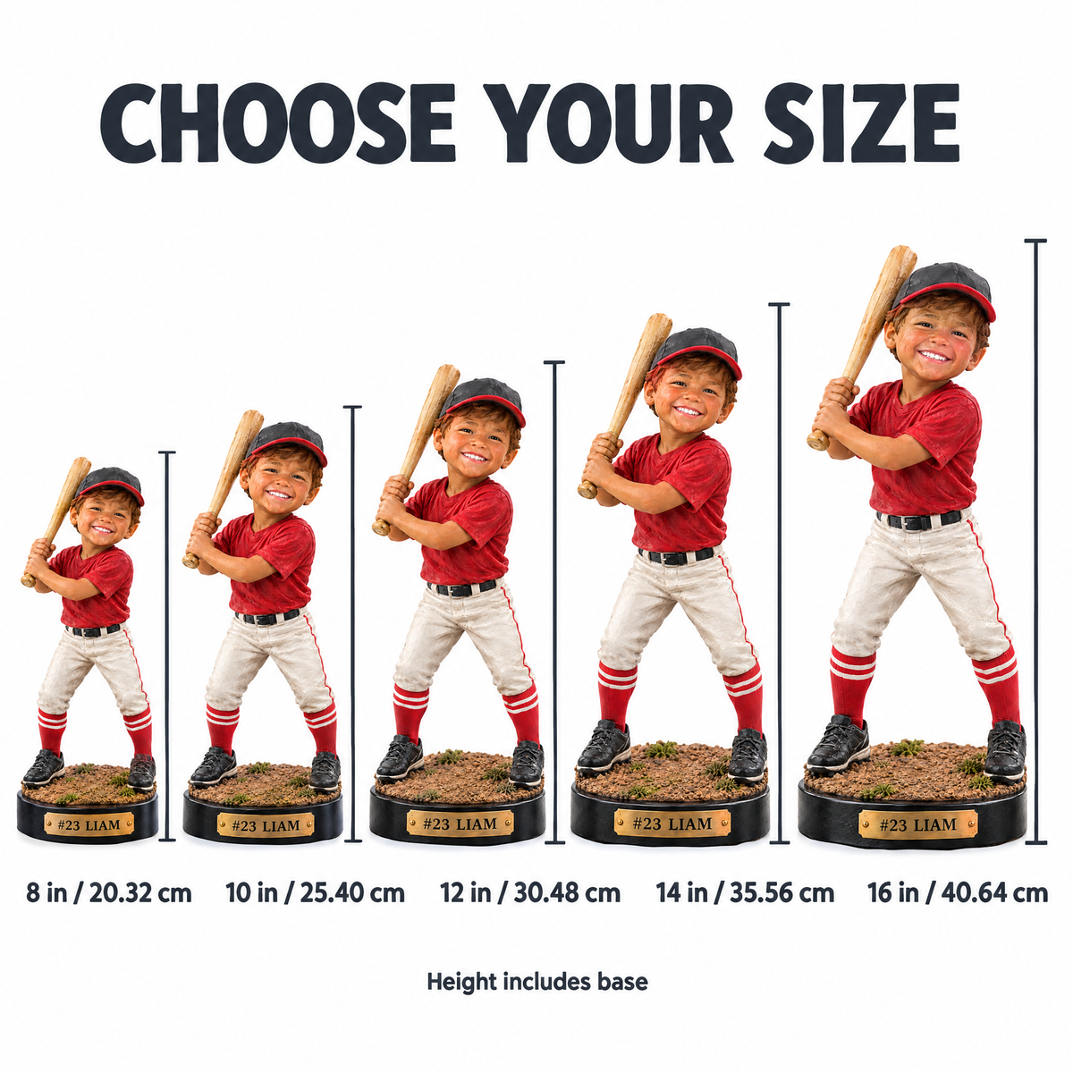 Little League player figurine size chart
